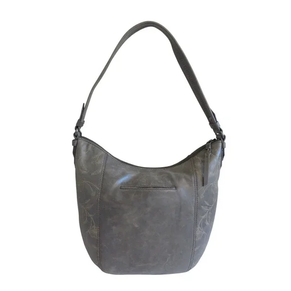 The Sak Gray Leather Handbag Floral Embossed Hobo Shoulder Bag - Picture 3 of 9